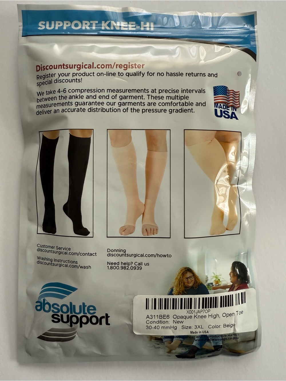 Opaque Knee-High Open Toe Support Compression Socks 30-40 mmHg